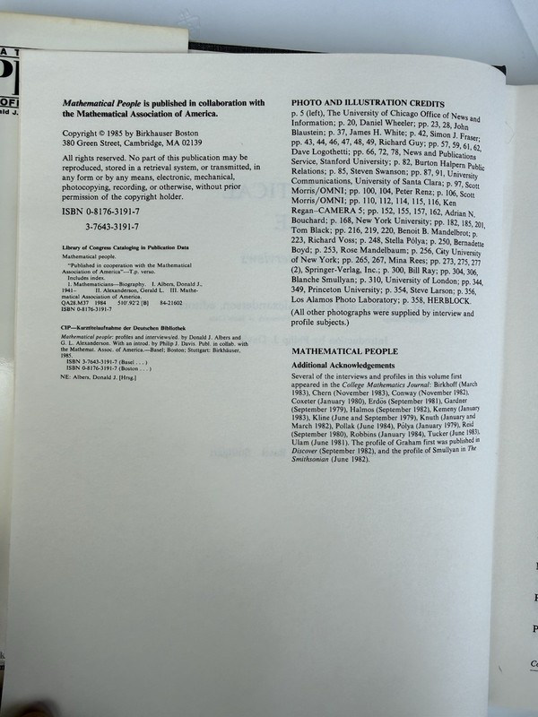 Mathematical People : Profiles and Interviews Hardcover 1985 gallery