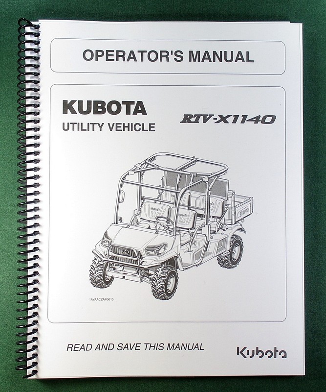 Kubota RTV-X1140 Operator's Manual: 113 Pages Coil Bound & Protective Covers!
