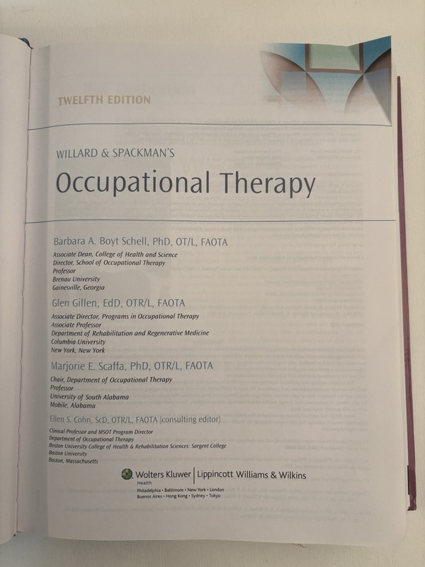 Willard & Spackman’s Occupational Therapy | 12th Ed | Schell | HC | Clean Code gallery