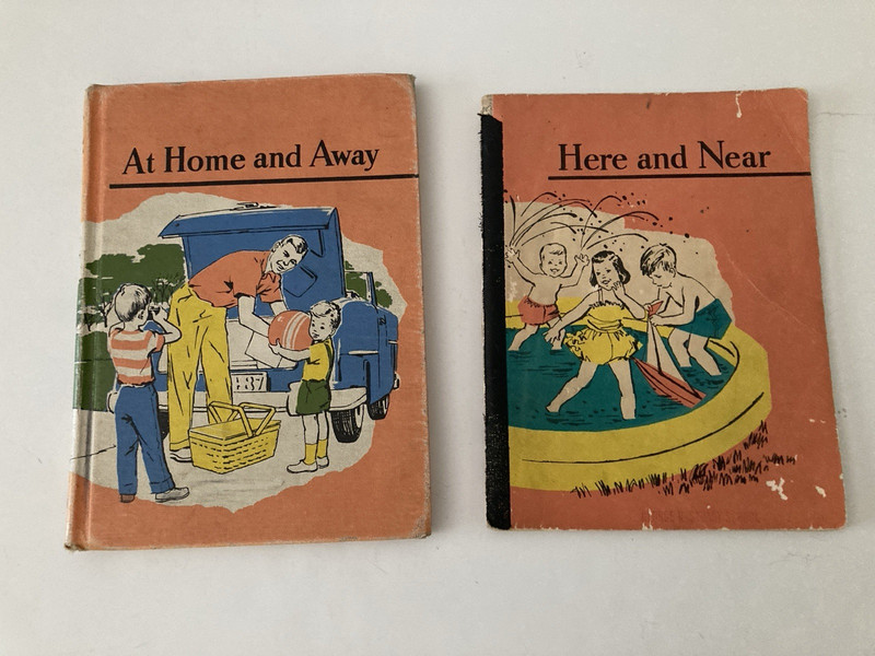 Set of 2 Basic Reader Books Here & Near, At Home and Away Allyn & Bacon