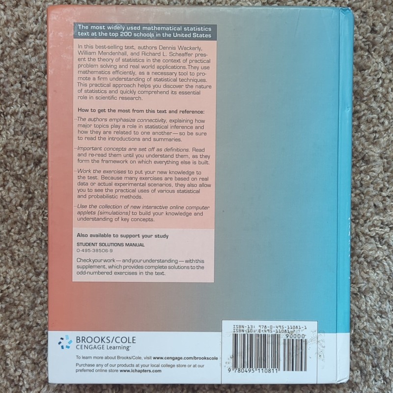 Mathematical Statistics with Applications 7th Ed Hardcover 2008 Wackerly gallery