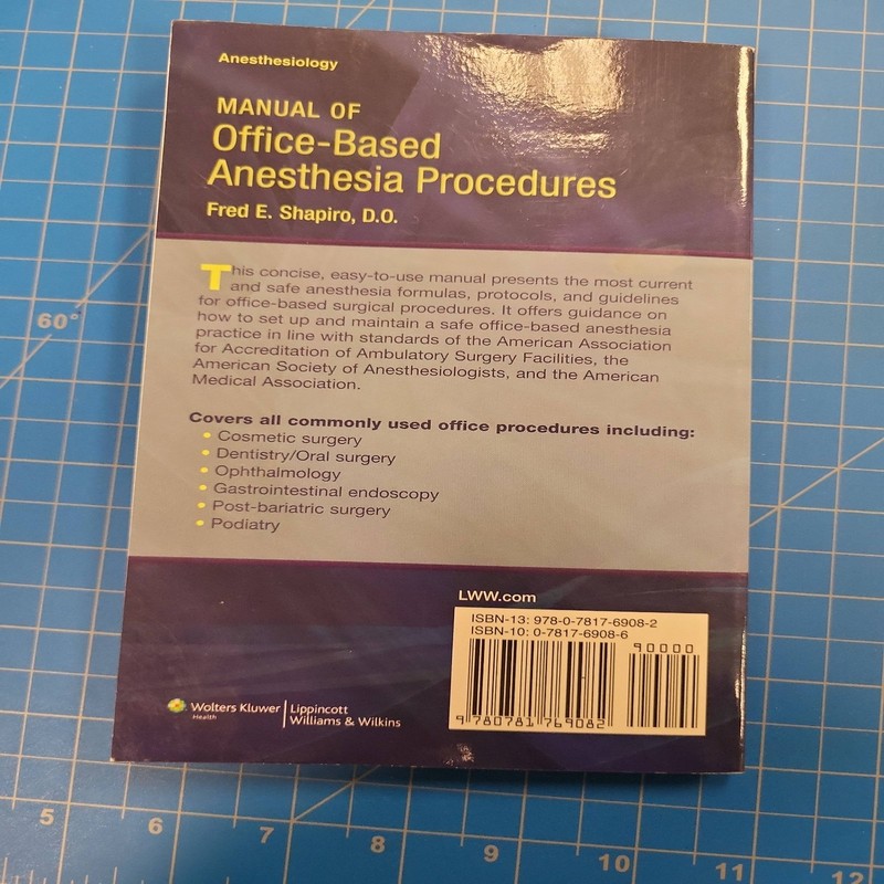 Shapiro Manual Office Based Anesthesia Procedures Book Lippincott Williams gallery