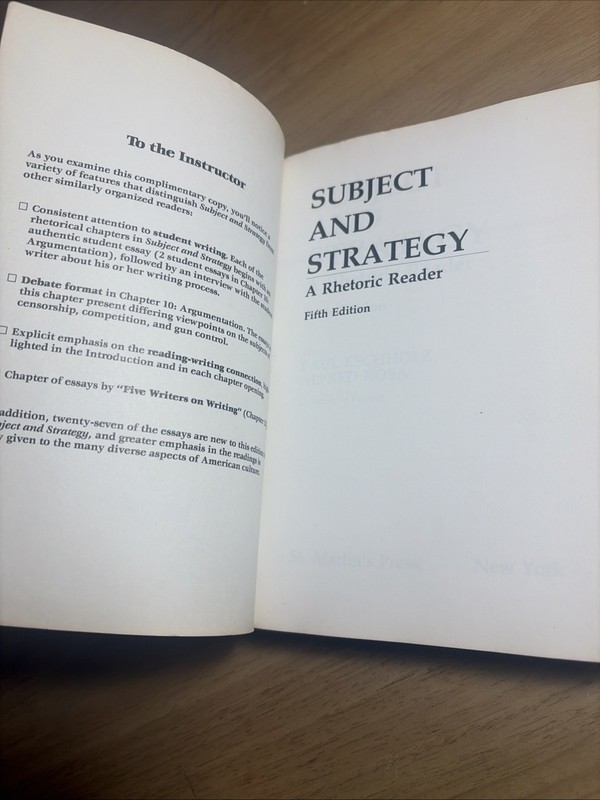 SUBJECT AND STRATEGY: A Rhetoric READER Eschholz Rosa Instructor Manual Edition gallery