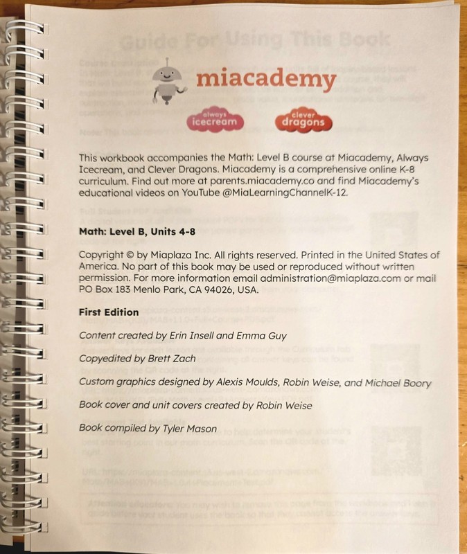 Miacademy Workbook: Math Level B Units 4-8 Spiral Bound Homeschooling gallery
