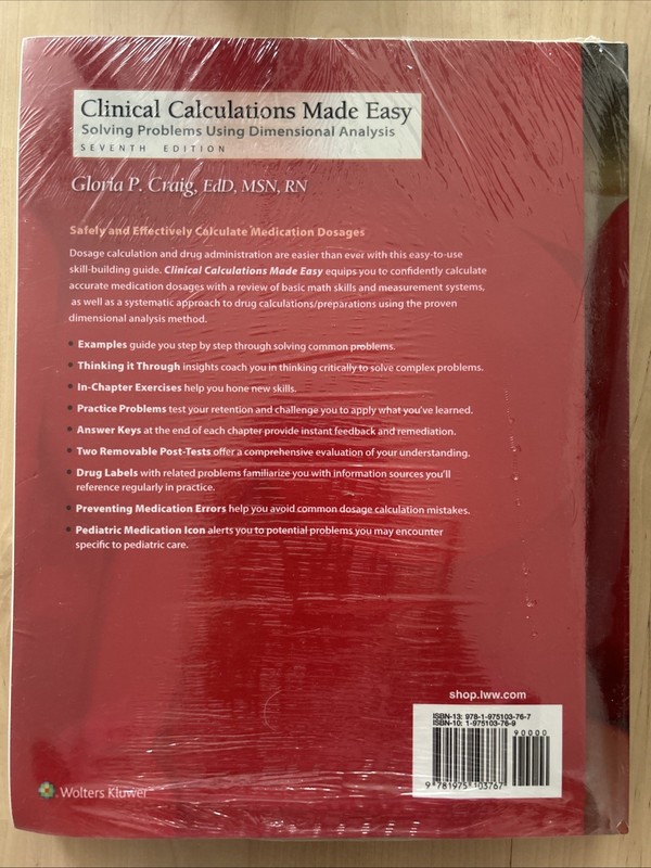 Clinical Calculations Made Easy (7th Ed) by Gloria P. Craig gallery