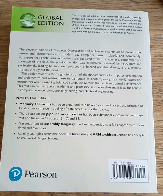 Computer Organization and Architecture, Paperback, Stallings W, 11th ed, global gallery