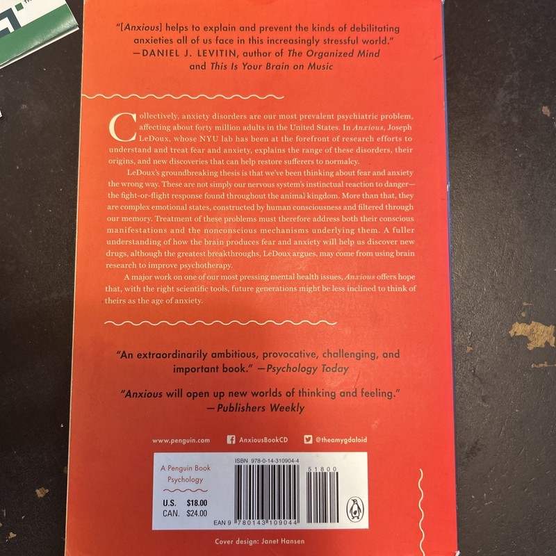 Anxious by Joseph LeDoux (2016, Paperback)