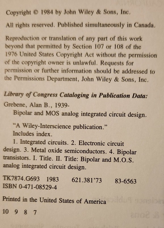 Bipolar and MOS Analog Integrated Circuit Design - Grebene, Hardcover, 1984 gallery