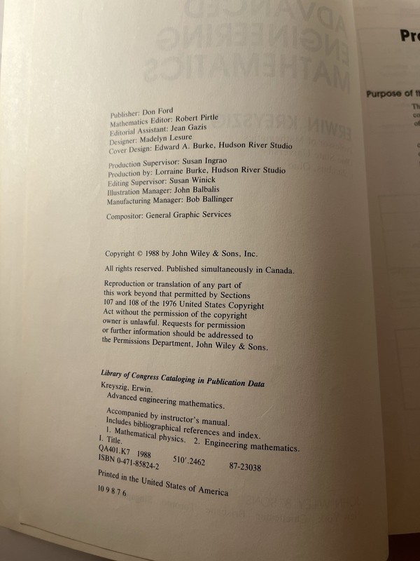 Advanced Engineering Mathematics Erwin Kreyszig 6th Ed 1988 Hardcover Wiley gallery