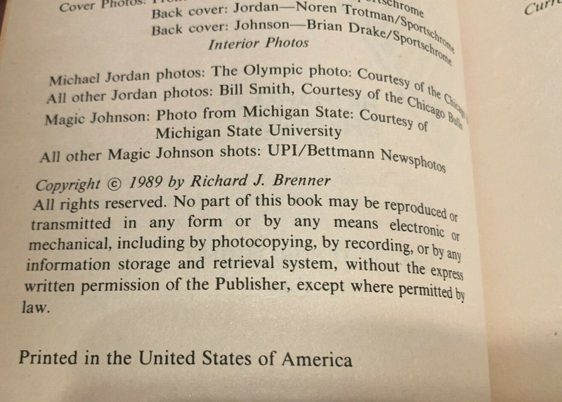 Michael Jordan / Magic Johnson Paperback Book w/ 12 Photos by Richard Brenner gallery