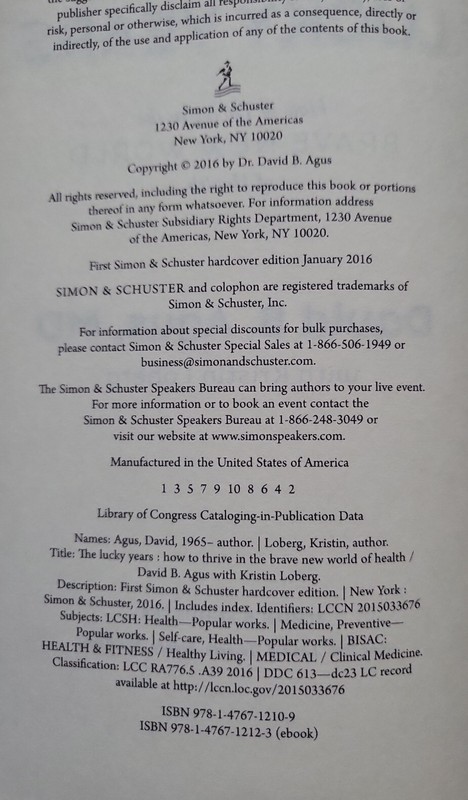 2016 The Lucky Years by David B. Agus : wellness science tech Health 1st HB Book gallery