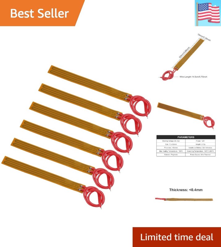Pack of 6 Polyimide Heating Elements – 12V, 12W, Ultra-Thin, Flexible Insulation