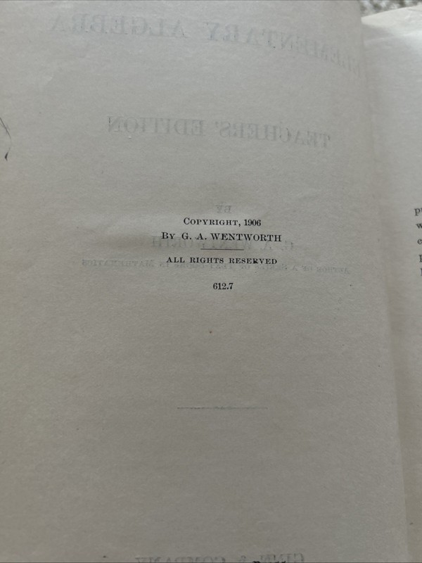 Elementary Algebra Books: Regular & Teachers Edition 1906 WENTWORTH gallery