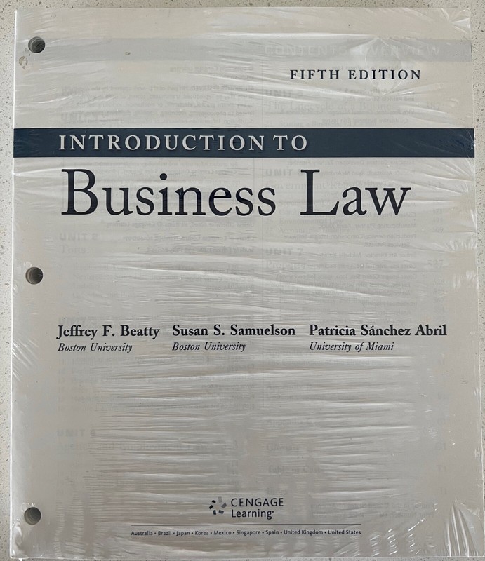 Introduction to Business Law 5th Edition Loose-Leaf Version Cengage Advantage Bo