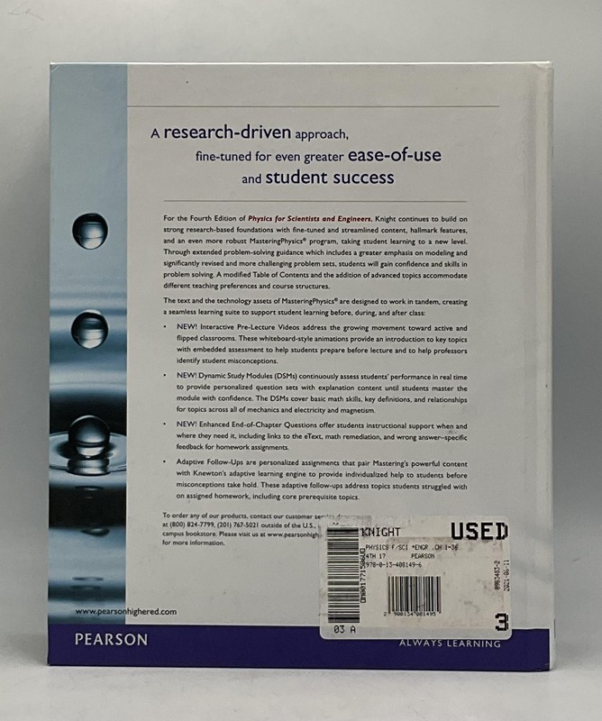 PHYSICS FOR SCIENTISTS & ENGINEERS 4/E Randall D. Knight Pearson Hardcover gallery