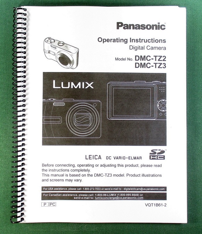 Panasonic DMC-TZ2 DMC-TZ3 Instruction Manual: 108 Pages & Protective Covers!