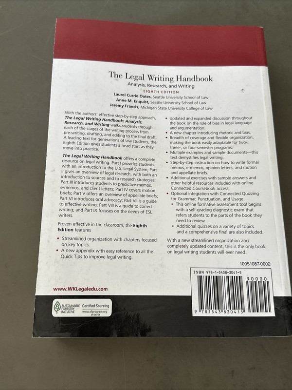 The Legal Writing Handbook: Analysis, - Paperback, by Laurel Currie Oates USED gallery