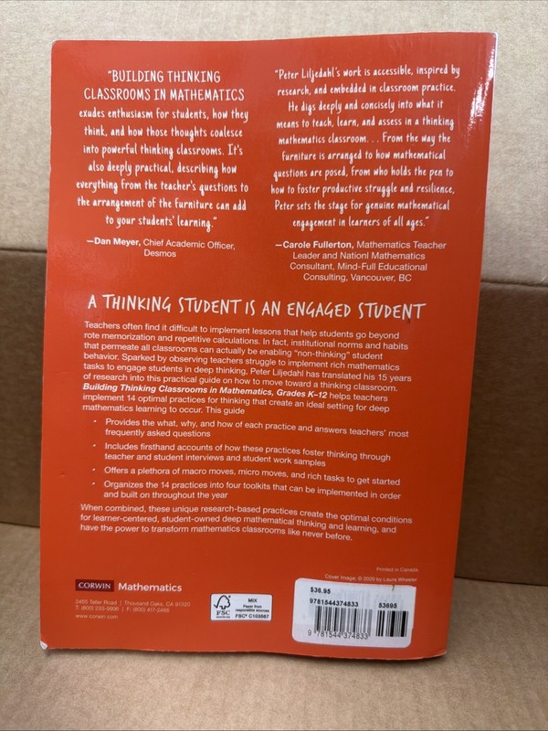 Building Thinking Classrooms in Mathematics by Peter Liljedahl (2020 paperback) gallery