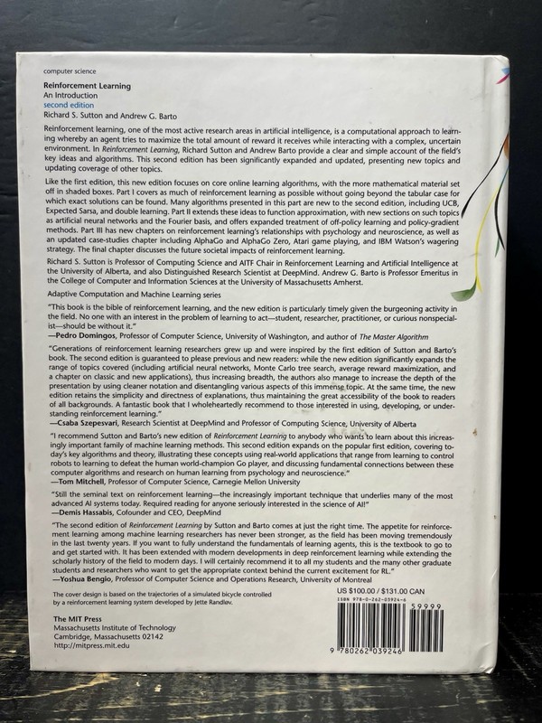 Reinforcement Learning An Introduction 2020 2nd Ed Hrdbk Like New A2 gallery