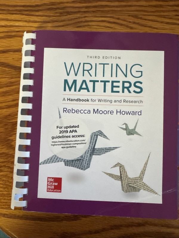 Writing Matters: a Handbook for Writing and Research TABBED Rebecca Moore Howard