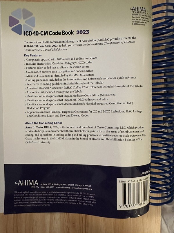 ICD-10-CM Code Book, 2023, Spiral Edition by Anne Casto (2022, Trade Paperback) gallery