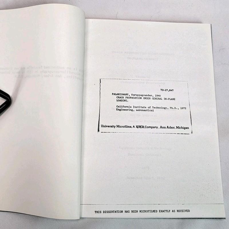 Crack Propagation Under General In-Plane Loading Palaniswamy Caltech PhD 1972 gallery