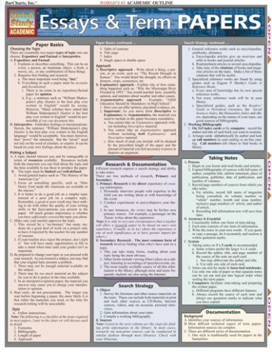 Essays and Term Papers (Quickstudy Reference Guides – Academic), , Good Book