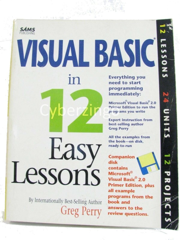 Visual Basic In 12 Easy Lessons With 3 1/2″ Floppy Disk Vintage 1995 PREOWNED
