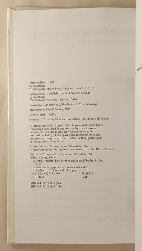 Scientific Realism: How Science Tracks Truth by Stathis Psillos Library Binding gallery
