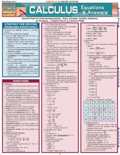 Calculus Equations & Answers (Quickstudy: Academic) – Pamphlet – VERY GOOD