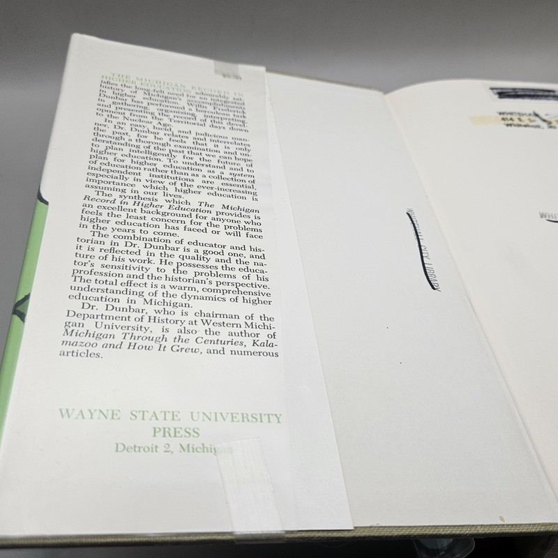 The Michigan Record In Higher Education By Willis Dunbar 1963 HC DJ Ex Library gallery