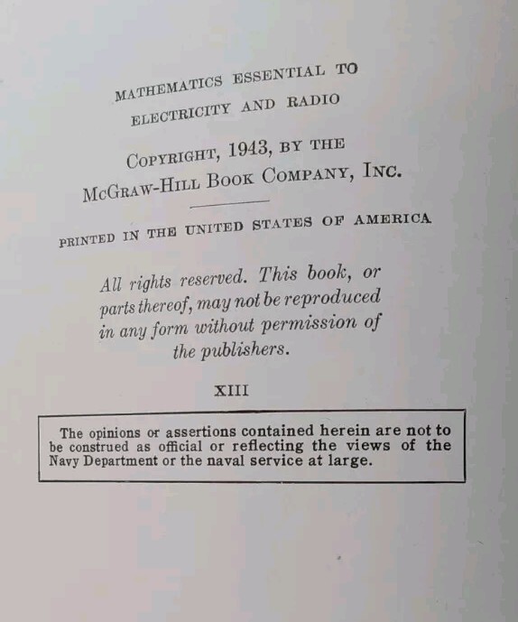 Mathematics Essential To Electricity & Radio VTG Book USAF WWII Cooke RARE gallery