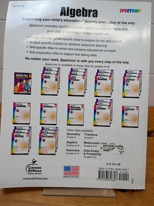 Spectrum’s algebra workbook 6-8 NEVER USED gallery
