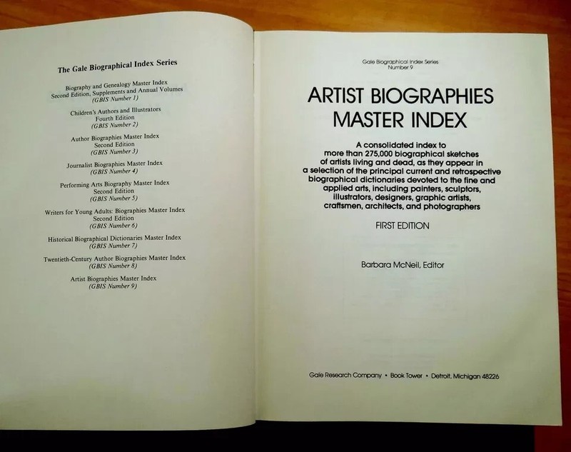 Gale Biographical Index: Artist Biographies Master Index 1986 McNeil HC gallery
