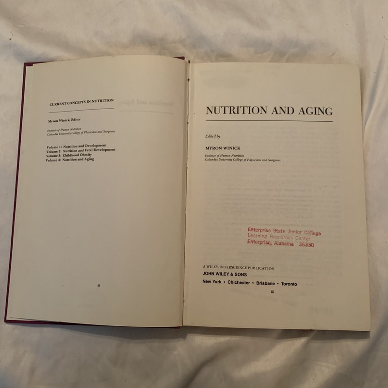 Nutrition and Aging Edited By Myron Winick 1976 John Wiley & Sons Hardcover gallery