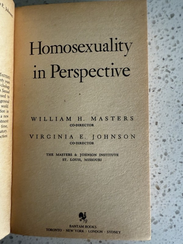 Homosexuality in Perspective: Masters & Johnson Paperback 1982 Gay Interest gallery