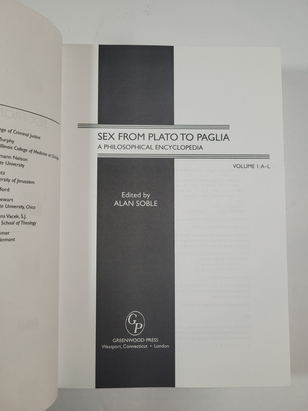 SEX FROM PLATO TO PAGLIA: A PHILOSOPHICAL ENCYCLOPEDIA - VOL 1 - 2006 - VG+ gallery