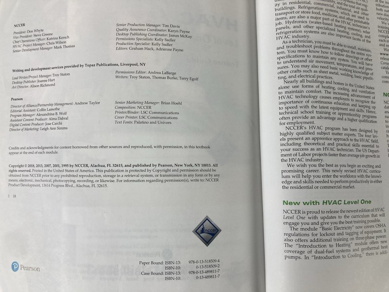 Heating Ventilating Air Con Level 1 Trainee Guide NCCER (2018) Textbook HVAC gallery
