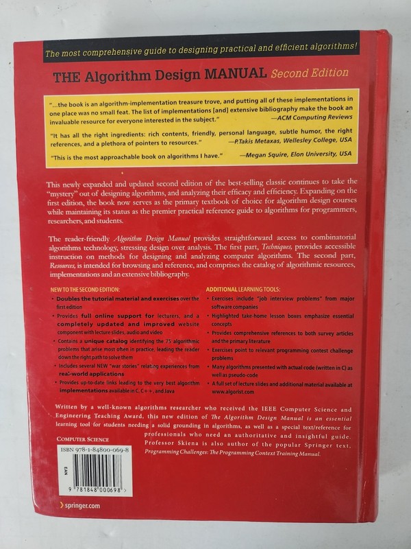 Algorithm Design Manual by Steven S. Skiena (2011, Hardcover) gallery