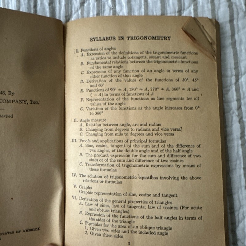 trigonometry (plane and spherical) Cambridge book co 1946 128 Pages Vintage gallery