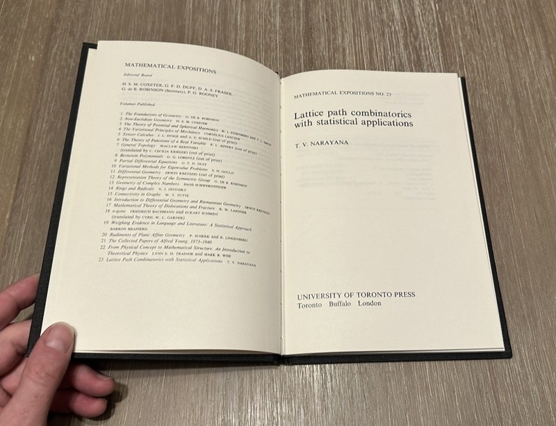 LATTICE PATH COMBINATORICS WITH STATISTICAL APPLICATIONS By T. Narayana 1979 HC gallery