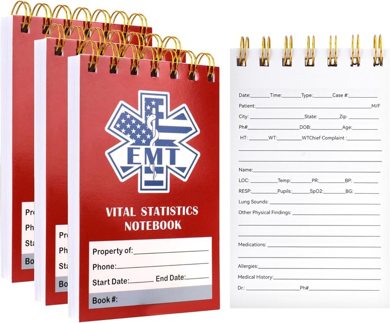 3 Pack First Responders Vital Statistics Notebook, 5.7″ X 3.5″ Emergency Medical