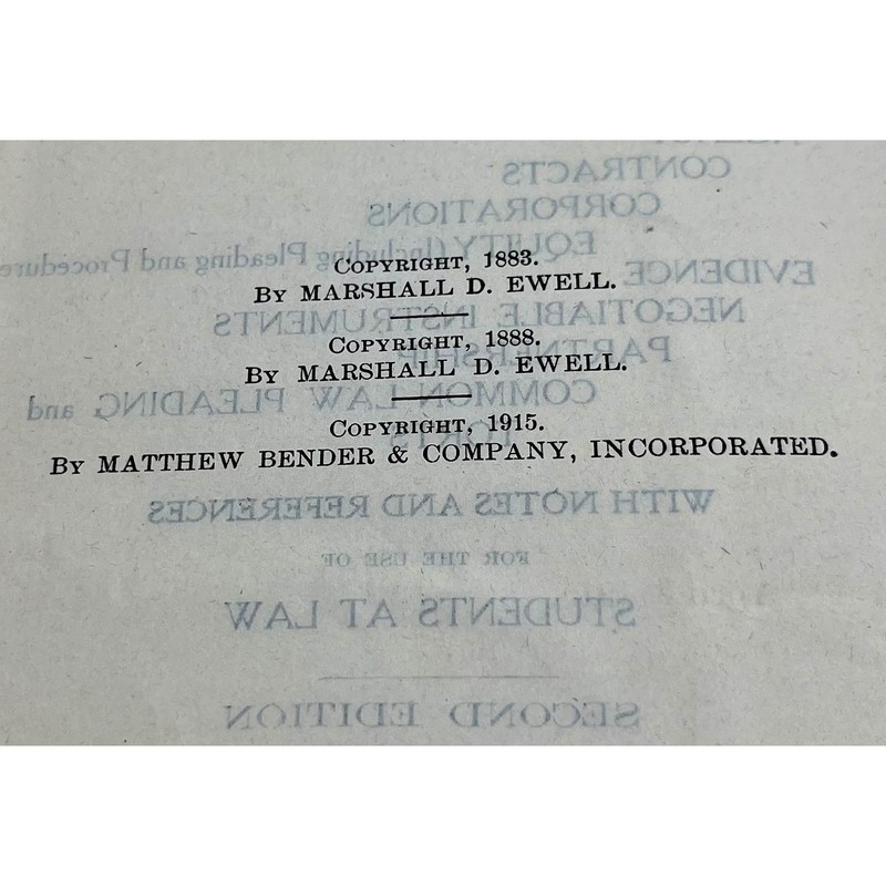 Ewells Elementary Law Second Edition 1915 Legal Textbook Volume 2 gallery