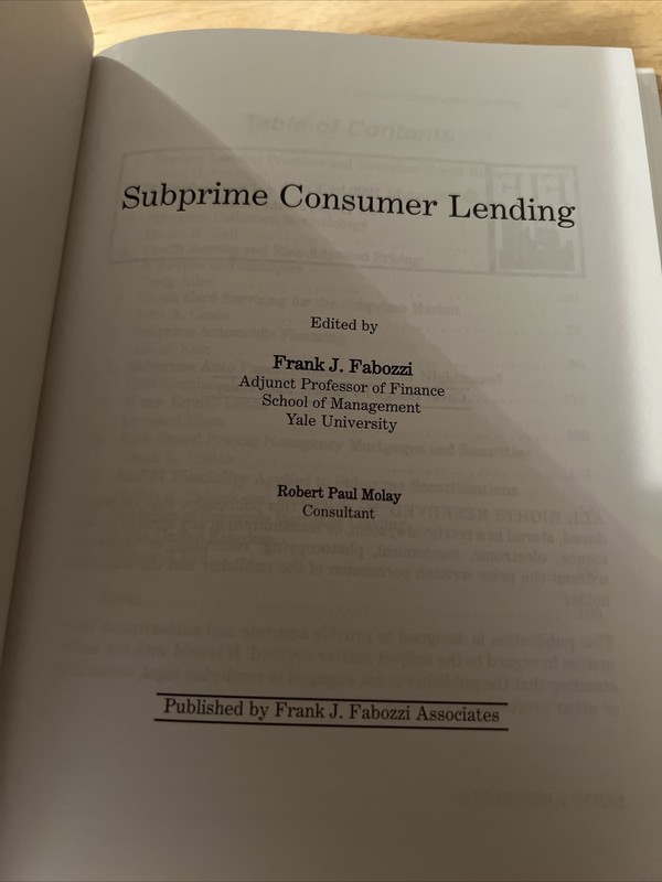SUBPRIME CONSUMER LENDING By Frank J. Fabozzi & Robert Paul Molay - Hardcover D5 gallery