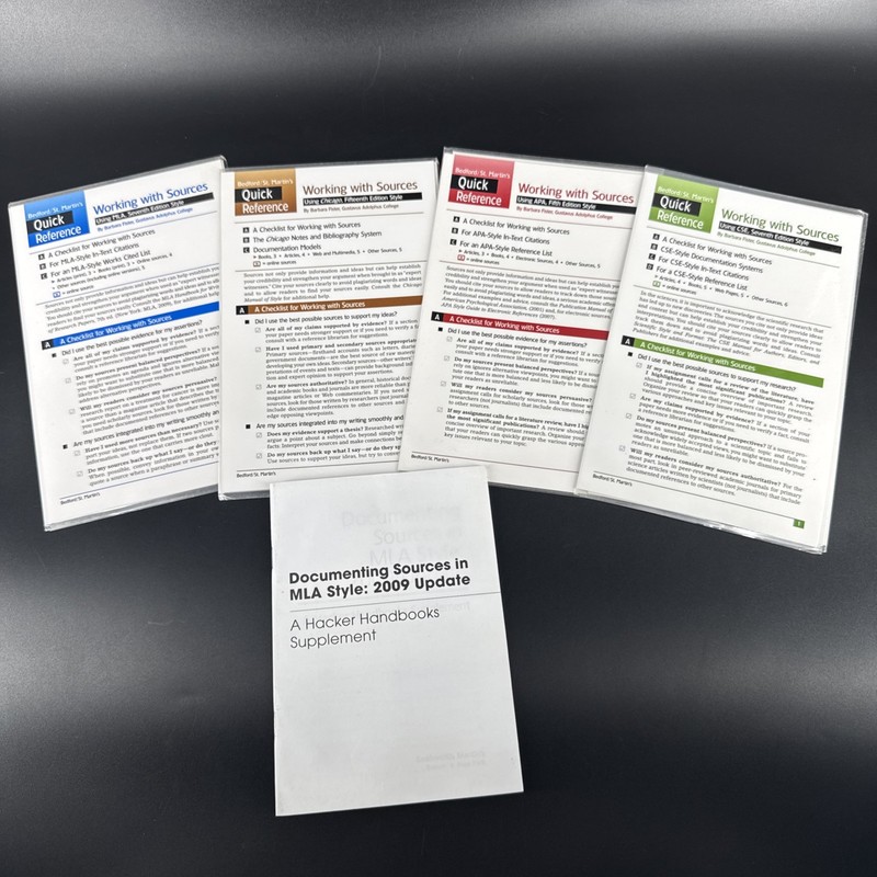 Documenting Sources MLA Paperback Bedford St.Martins 2009 + Quick Ref Guides x 4