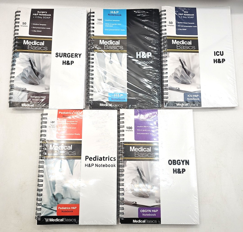 H&P Notebook Medical Basics Lot Of 5 Surgery ICU Pediatrics OBGYN Templates