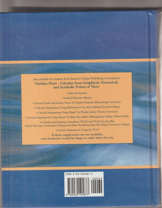 1997 CALCULUS Graphical Numerical and Symbolic Points of View by Ostebee/Zorn gallery
