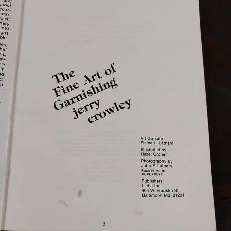 The Fine Art of Garnishing - Jerry Crowley Vintage Signed book of Garnishing gallery
