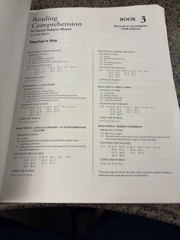 Reading Comprehension in Varied Subject Matter, Book 3, W/ Answer Key, by Ervin gallery