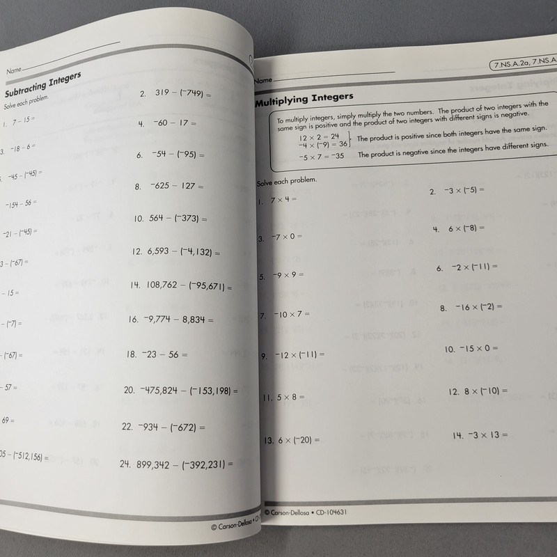 Kelley Wingate Pre-Algebra Workbook Grades 5-8 Carson Dellosa Common Core Math gallery